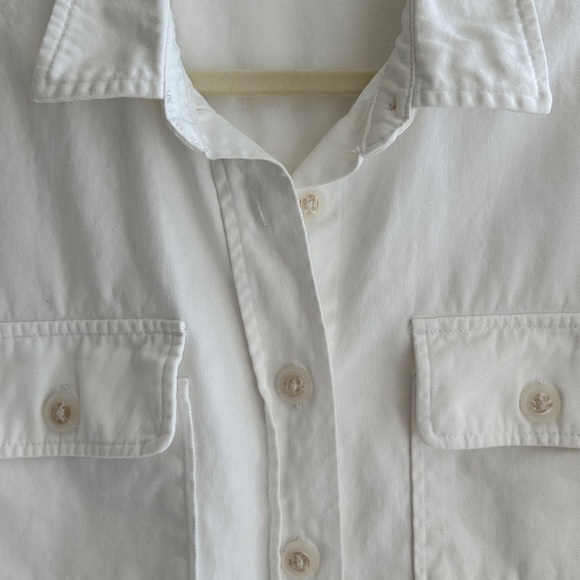 Democracy White Denim Button Down Shirt Jacket w/ Raw Hem & Pockets, Size Small - Picture 13 of 16